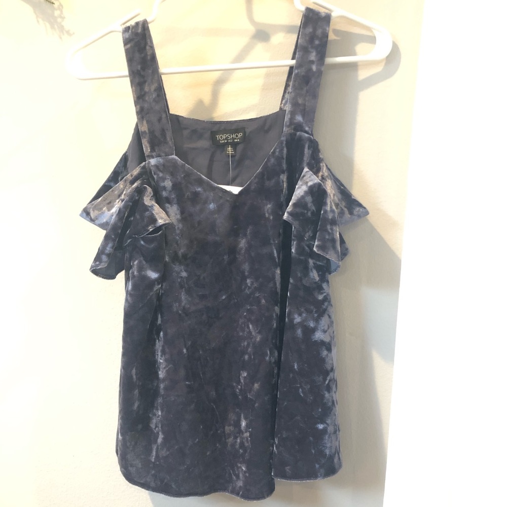 Topshop - Crushed Velvet Off the Shoulder Top